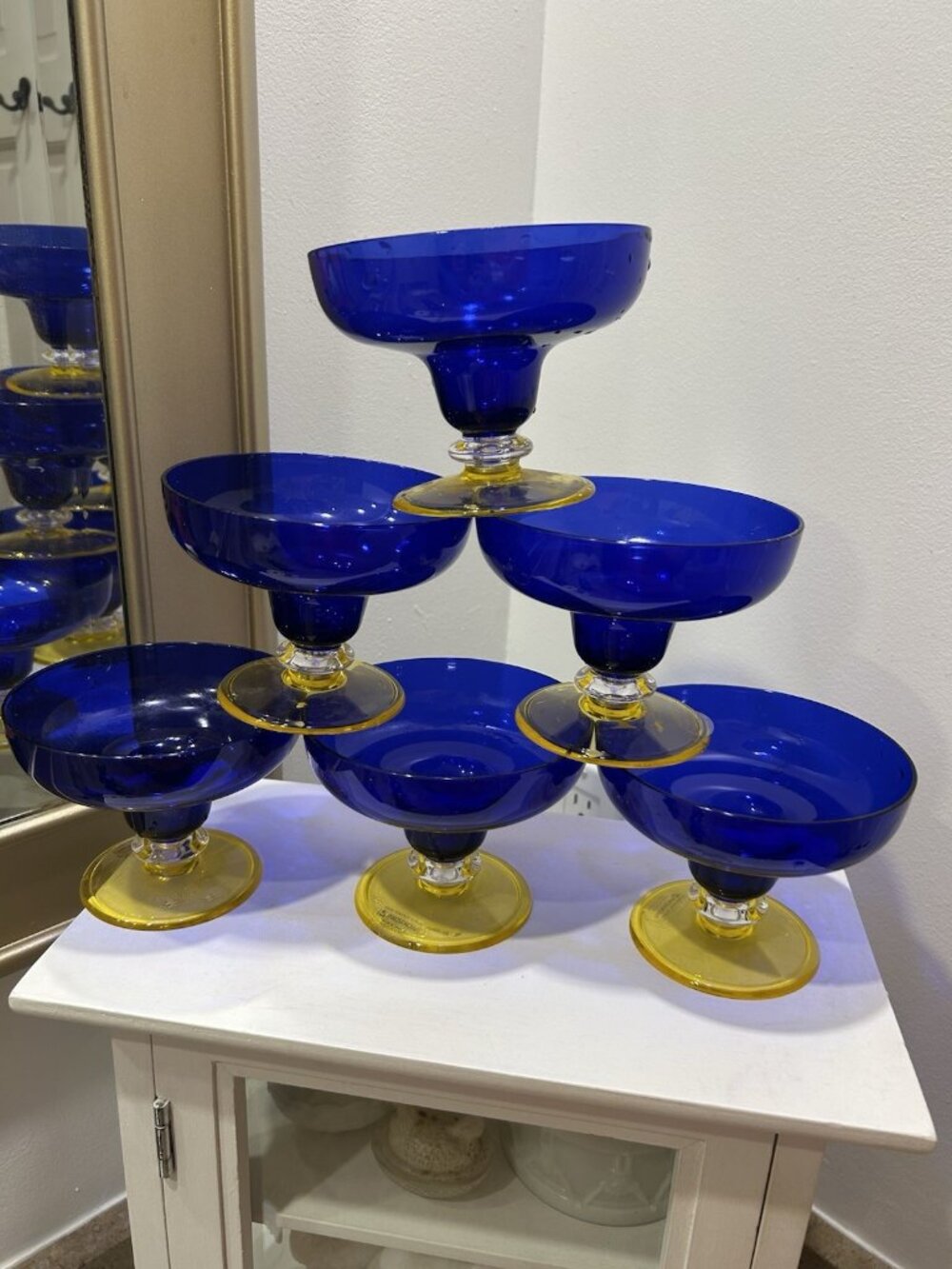 Vintage Precisioncraft Acrylic Dessert Glass Cobalt Blue Yellow Set Of 6